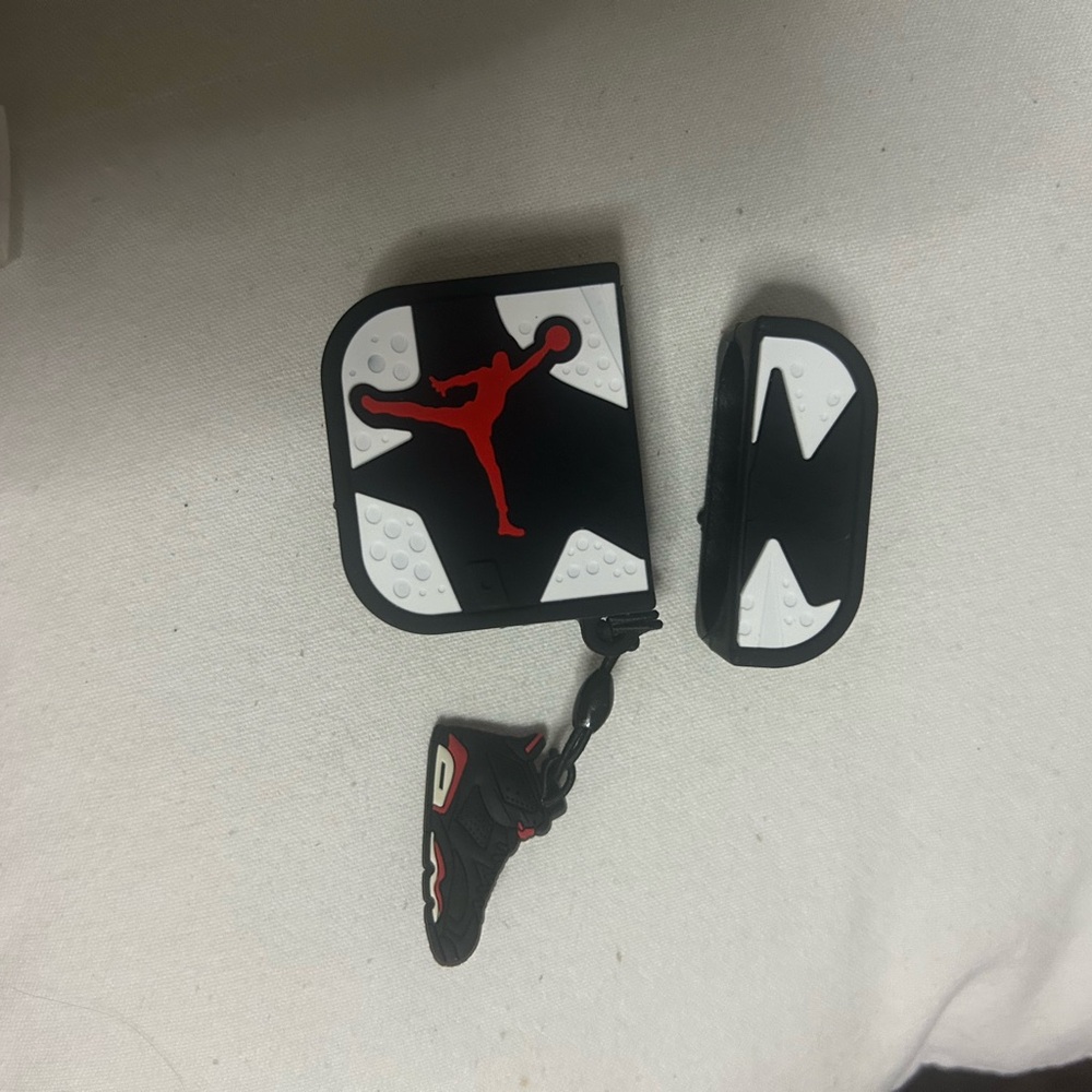 Nike Black White Red AirPods Case with Shoe Keychain